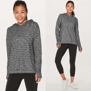 Lululemon Extra Mile Hoodie Running Luon Ringspun Denim Black White SZ 6